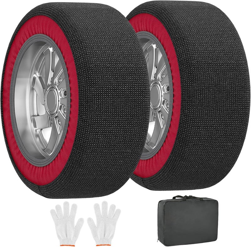 DoCred Automotive Snow Socks - Great Alternative to Tire Chains, Thickened Polyester Fiber for Maximum Traction & Grip, Fits Car, SUV, Pickup and Truck (Set of 2) - Medium - Image 1